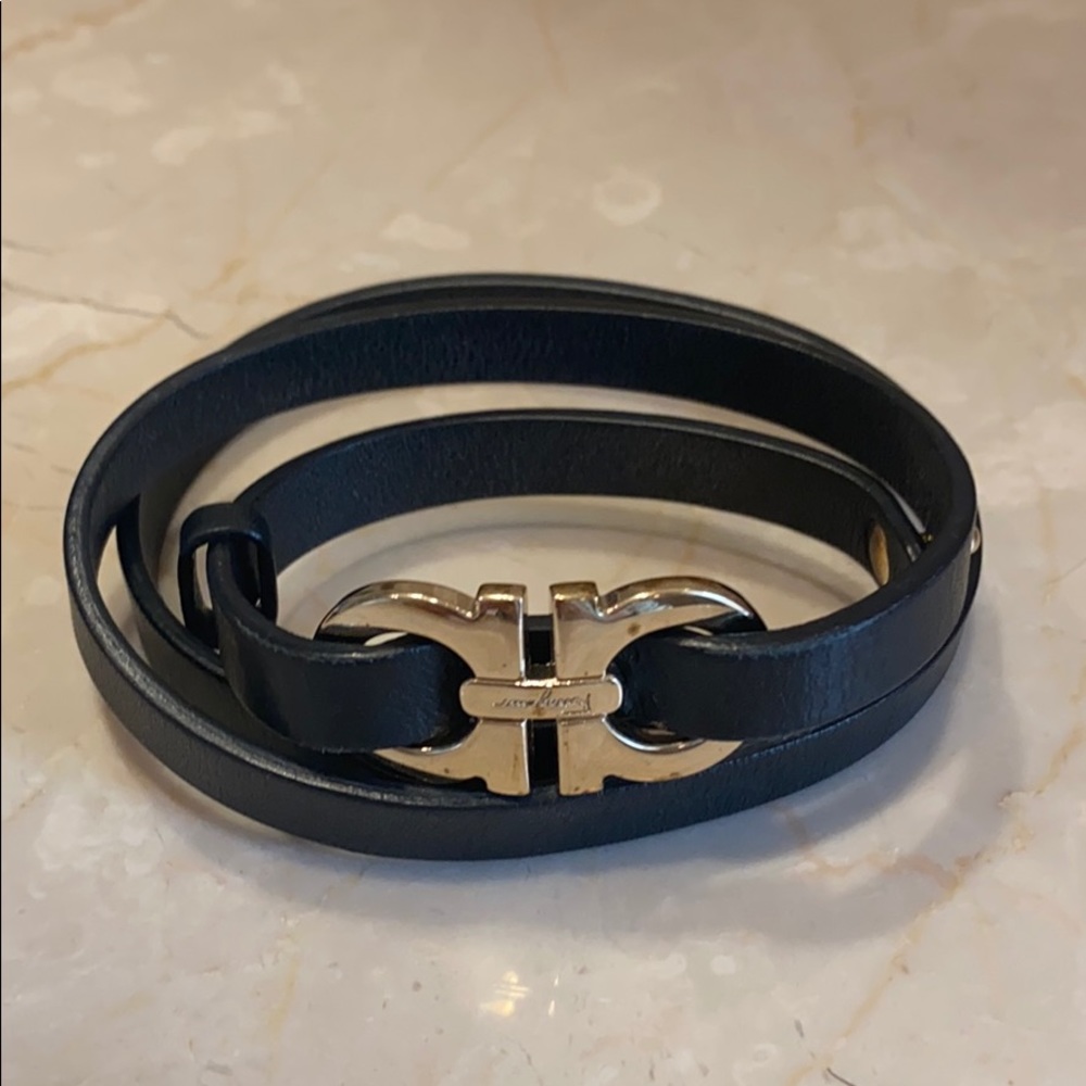 Ferragamo Black Leather Bracelet